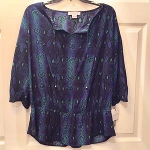 Liz Claiborne Blue & Green Snake Print Top